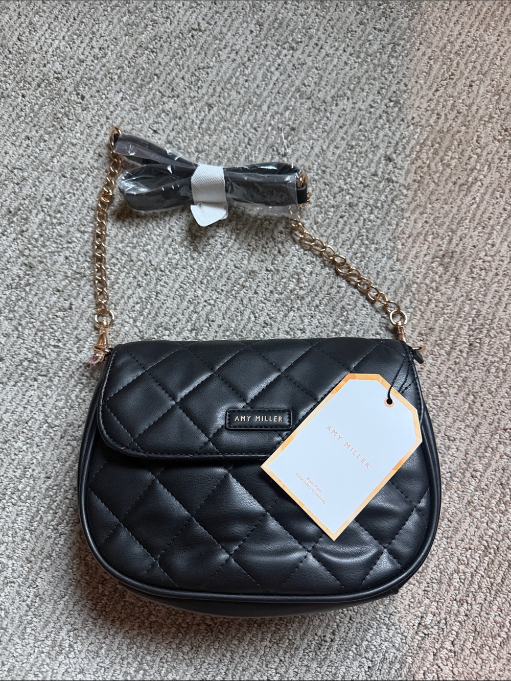 Black Quilted Crossbody with Gold Chain